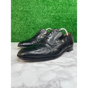 Peal &‎ Co Made in England Black Leather Wingtip Oxford Shoes Men's 10